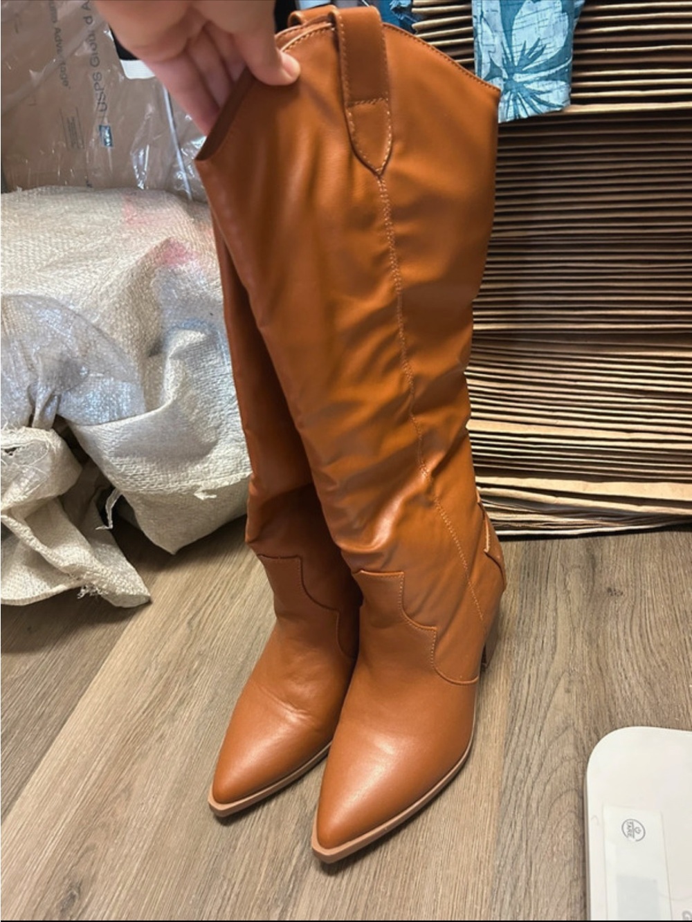 BAMBOO Tan Pointed-Toe Over-The-Knee Western Boots
